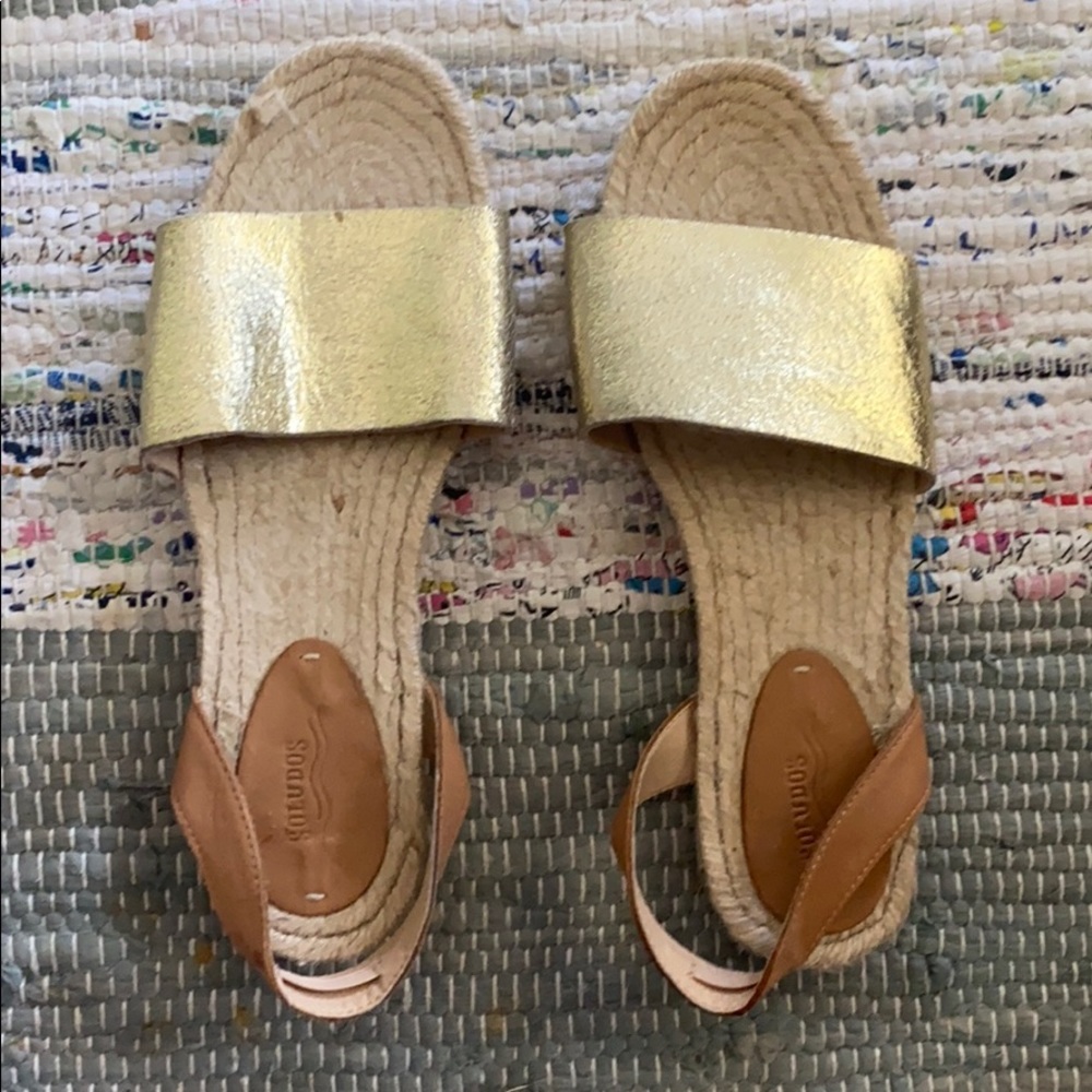 Soludos gold and leather espadrille slides